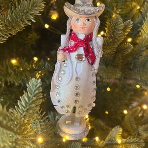 Kurt Adler White and Red Cowgirl Nutcracker Ornament